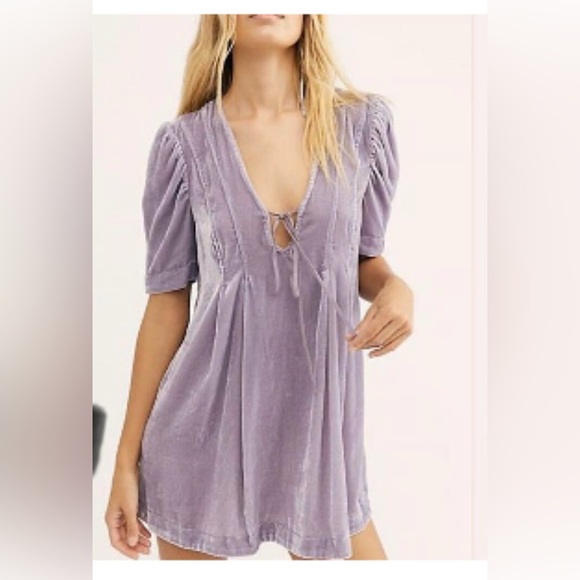 Free People Adelle Velvet Boho Tunic Top Violet / Size Large - Picture 3 of 11